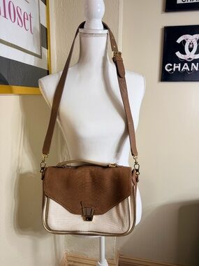 henri bendel Brown & Cream Textured Flap Satchel